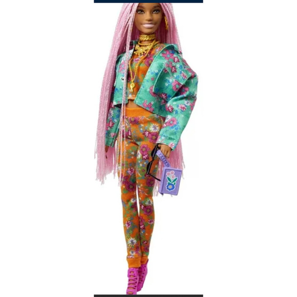 Barbie Extra Fashion Doll # 10 with Pink Braids Teal Floral Jacket   NWT - Picture 3 of 5